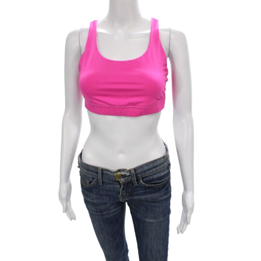 Lululemon Womens Strappy Back Scoop Neck Stretch Knit Sports Bra Pink Size 10
